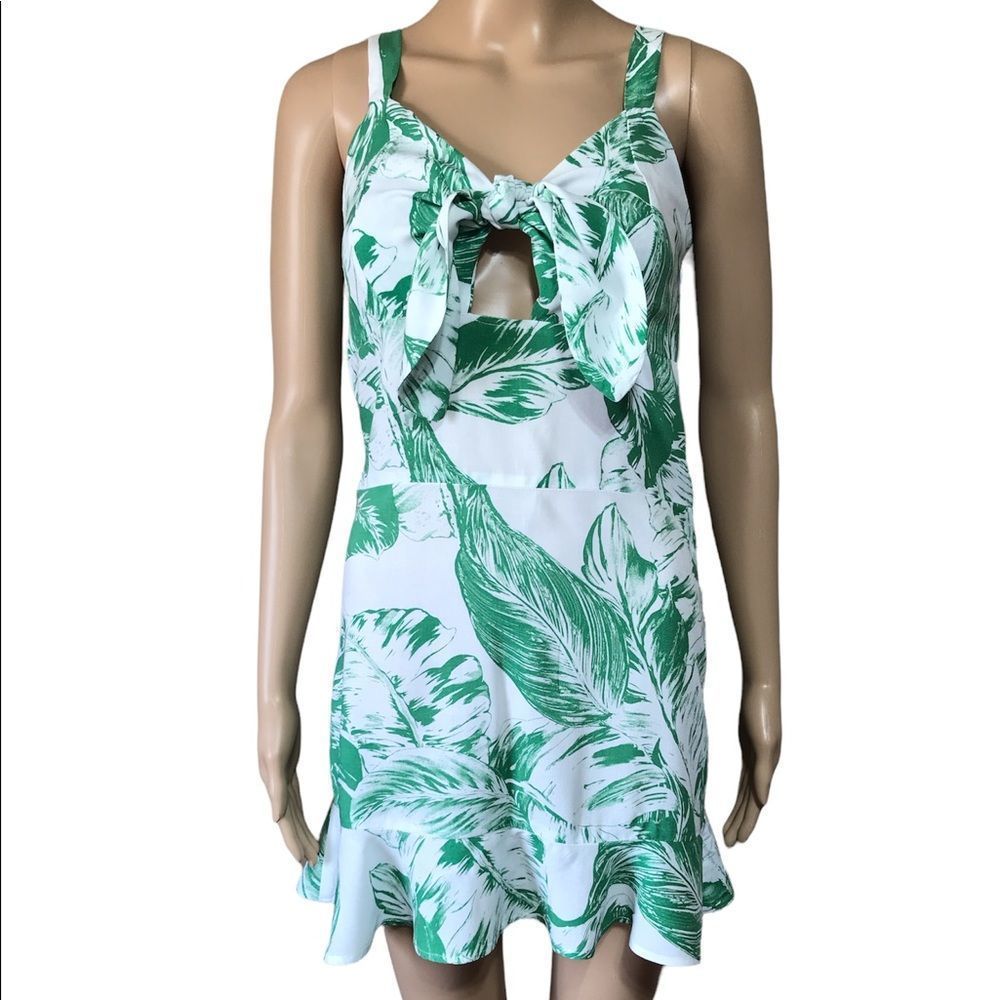 Petalo Tropical print ruffle hem cut out mini dress size small vacation